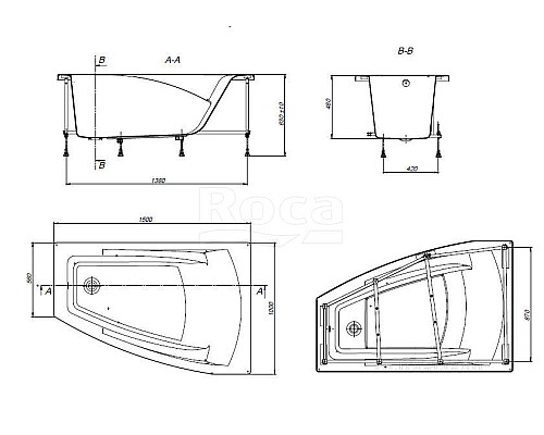 Акриловая ванна Roca Hall Angular ZRU9302865 асимметричная правая белая 150х100