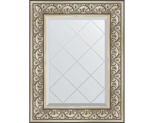 Зеркало Evoform Exclusive-G 77х60 BY 4037 с гравировкой в багетной раме - Барокко серебро 106 мм