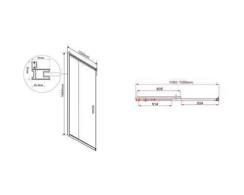 Душевой уголок Vincea Garda 120x80 VSS-1G8012CLB профиль Черный стекло прозрачное