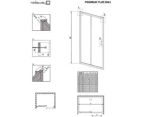 Душевая дверь Radaway Premium Plus DWJ 100 33303-01-01N профиль Хром стекло прозрачное