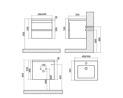 Тумба под раковину Art&Max Family-400-2C-SO-PB подвесная Сканди