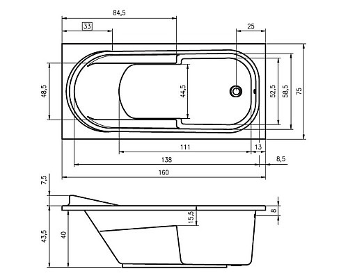 Прямоугольная ванна Riho Columbia 160x75 BA0100500000000