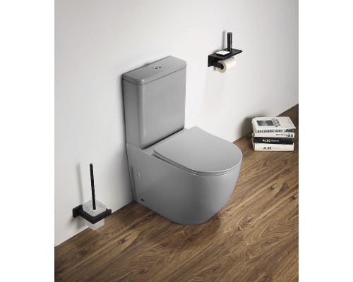 Унитаз компакт CeramaLux 2166XMH Светло-серый матовый с бачком и сиденьем Микролифт