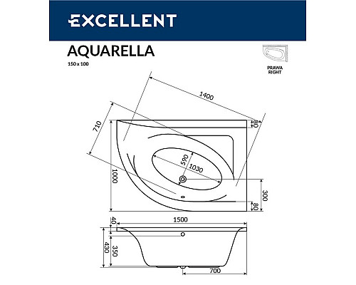 Ванна Excellent Aquarella 150x100 прав.