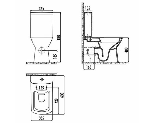 Унитаз компакт Creavit Nova NV361-11CB00E-0000 Белый без бачка и сиденья