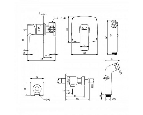 Гигиенический душ со смесителем Lemark Ursus LM7219BL Черный