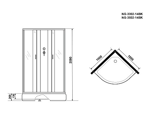 Душевая кабина Niagara Classic 100x100 NG-3502-14BK без гидромассажа