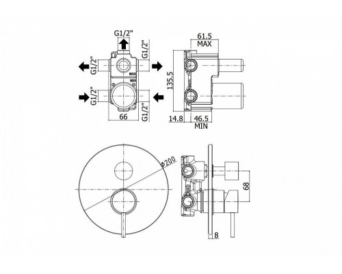 Смеситель Paffoni Light LIG019CR для душа с внутренней частью