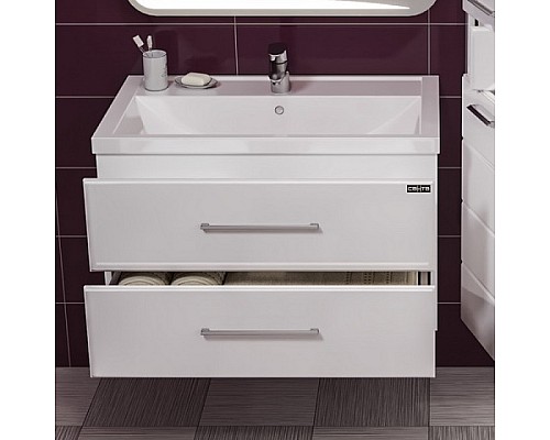 Тумба под раковину СанТа Омега 80 2 ящика подвесная Белая