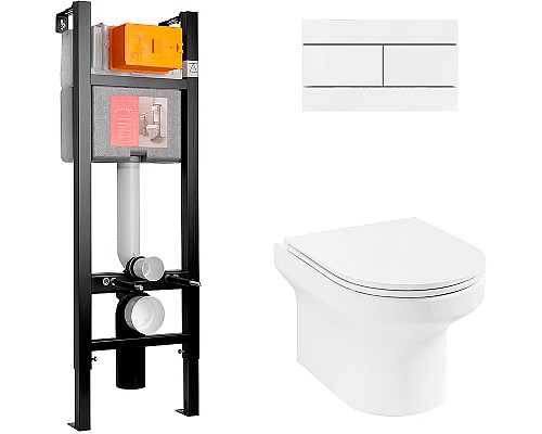 Комплект унитаза с инсталляцией Jacob Delafon Elite E21755RU-00 с сиденьем Микролифт и Белой клавишей смыва