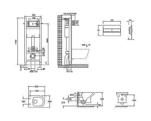 Комплект унитаза с инсталляцией Jacob Delafon Elite E21755RU-00 с сиденьем Микролифт и Белой клавишей смыва