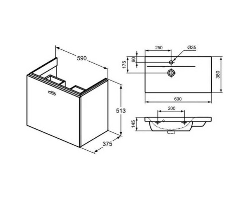 Тумба под раковину Ideal Standard Connect Space 60 C6743KR подвесная Серая глянцевая