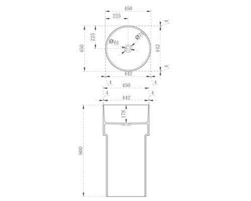 Раковина Abber Kristall 45 AT2701Onyx Черная