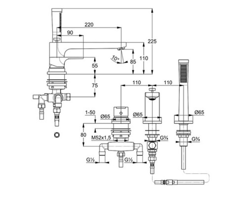 Смеситель на борт ванны Kludi Zenta SL 484480565 Хром