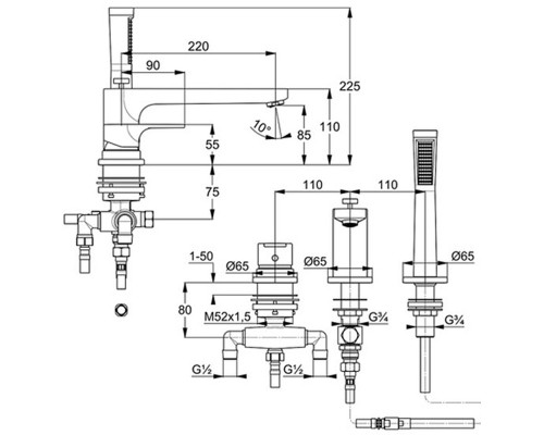 Смеситель на борт ванны Kludi Zenta SL 484480565 Хром