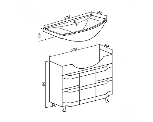 Тумба под раковину Runo СТИЛЬ 105 00000001118