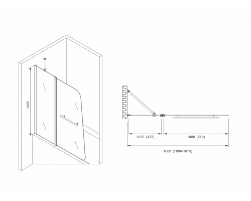 Шторка на ванну Abber Ewiges Wasser AG50100B профиль Черный стекло прозрачное