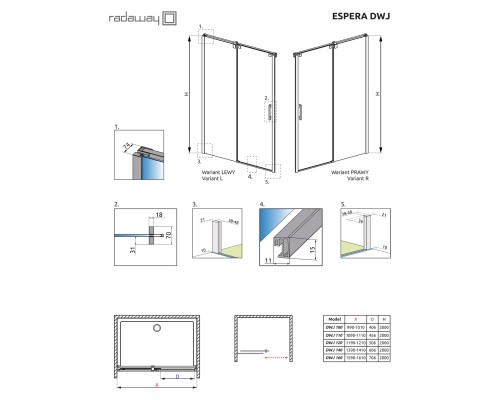 Душевая дверь Radaway Espera DWJ/KDJ 70 380695-01R профиль Хром стекло прозрачное