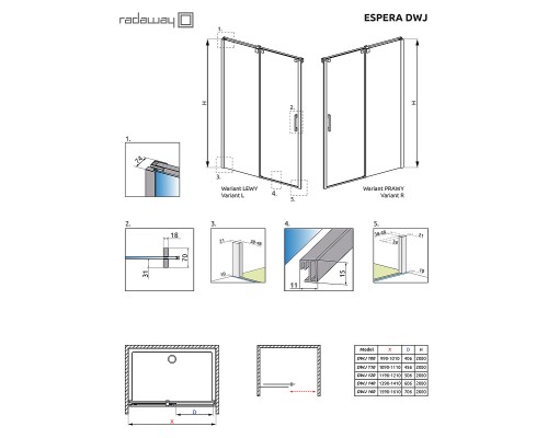 Душевая дверь Radaway Espera DWJ/KDJ 70 380695-01R профиль Хром стекло прозрачное