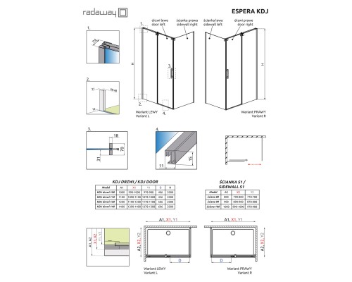 Душевая дверь Radaway Espera DWJ/KDJ 70 380695-01R профиль Хром стекло прозрачное
