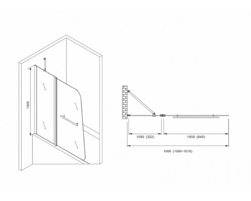 Шторка на ванну Abber Ewiges Wasser AG50100B профиль Черный стекло прозрачное