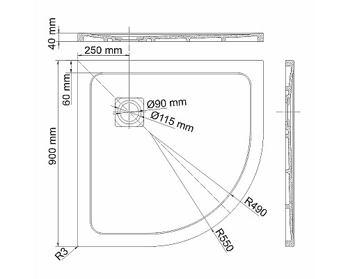 Душевой поддон из искусственного камня WasserKRAFT Neime 90х90 19T01 Черный матовый