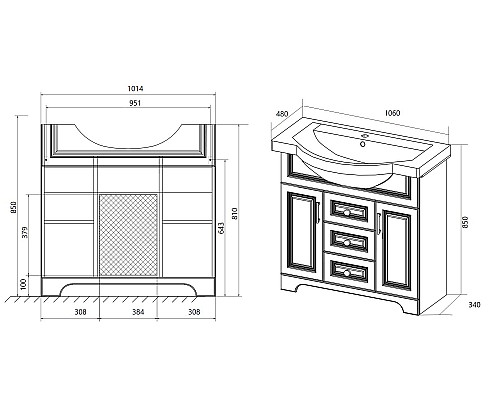 Тумба под раковину 1MarKa Прованс 105Н У94489 Белая глянцевая
