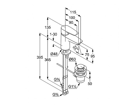 Однорычажный смеситель на умывальник Kludi Pure&Solid 342760575
