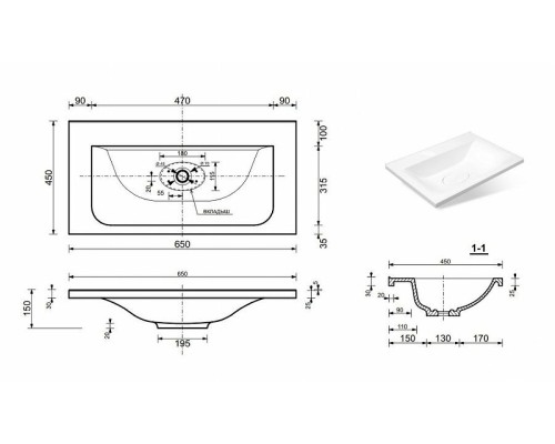 Тумба с раковиной Эстет Bali 65 ФР-00002086 подвесная Белая