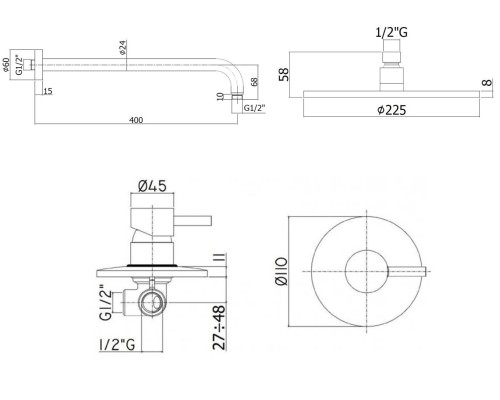 Душевая система Paffoni Light KITLIG011NO Черная матовая