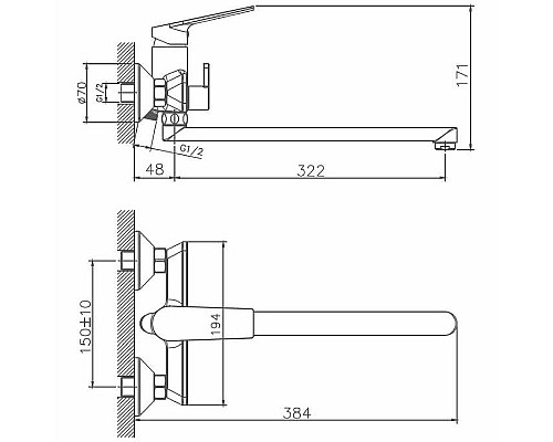 Смеситель для ванны Haiba HB22533-3 универсальный Пепельный