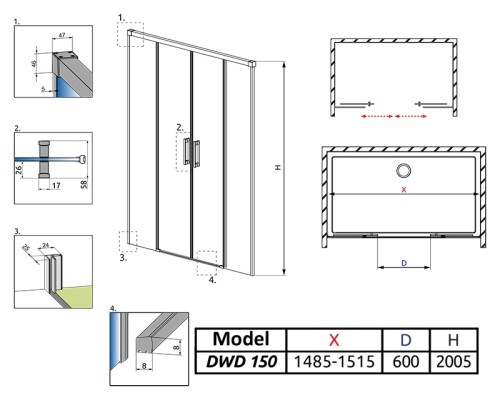 Душевая дверь в нишу Radaway Idea DWD 150x200 профиль Хром стекло прозрачное