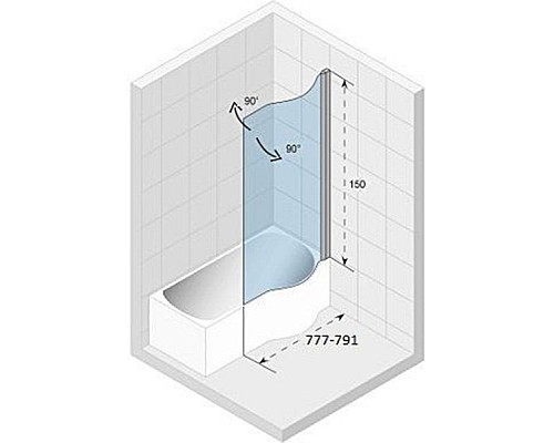 Шторка на ванну Riho Novik Z108 80 GZT94000762 R профиль Хром стекло прозрачное