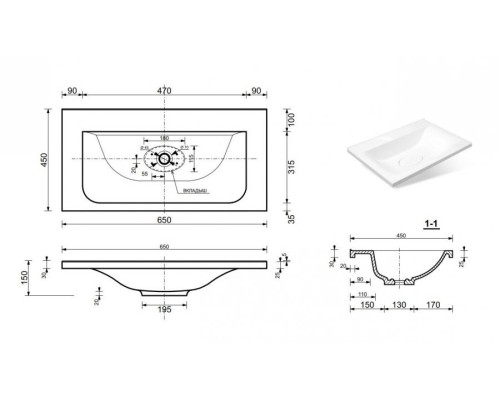 Тумба с раковиной Эстет Bali 65 ФР-00002086 подвесная Белая