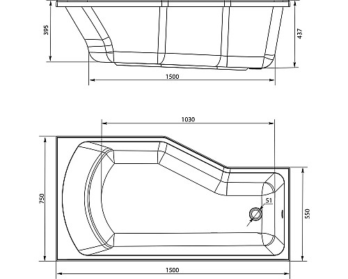 Акриловая ванна Marka One Convey 150х75 L 01кон1575л
