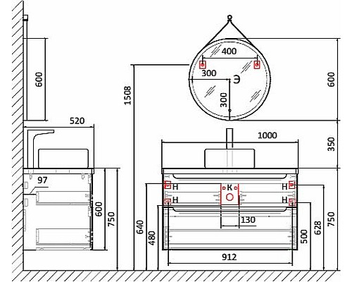 Тумба под раковину Jorno Wood 100 wood.01.100/P/GR подвесная Серая