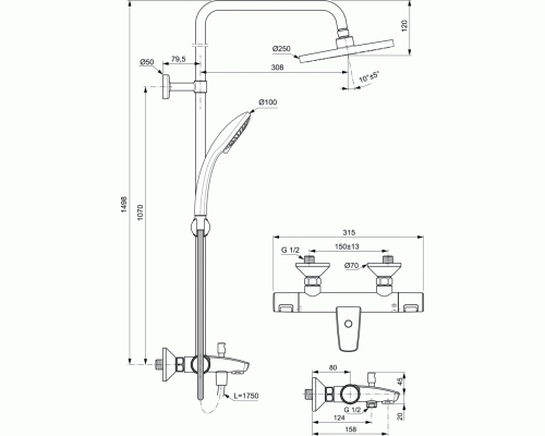 Душевая система Ideal Standard Ceratherm T25 A7590AA с термостатом Хром