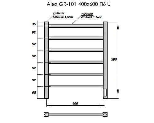 Полотенцесушитель Grois GR-101 40/60 П6 9016 U Полотенцесушитель Grois GR-101 40/60 П6 9016 U