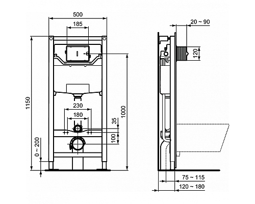 Комплект унитаза с инсталляцией Ideal Standard Strada II E387001 с сиденьем Микролифт