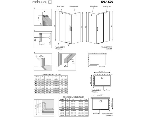 Душевая стенка Radaway Idea S1 90 L 387050-01-01L профиль Хром стекло прозрачное