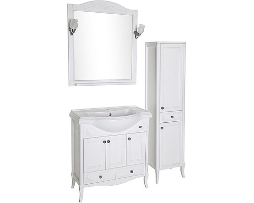 Тумба под раковину ASB-Woodline Салерно 80 9696 Белая с патиной Серебро