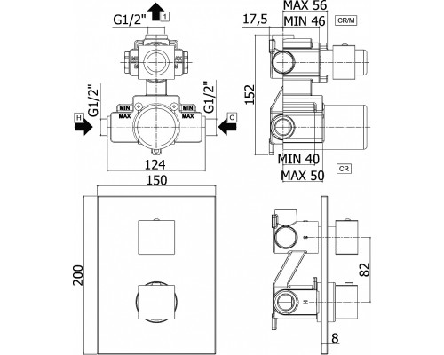 Термостат Paffoni Elle LEQ518NO/M с внутренней частью, для ванны с душем