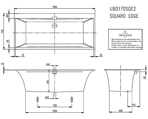 Квариловая ванна Villeroy&Boch Squaro Edge 12 170x75 UBQ170SQE2DV-01