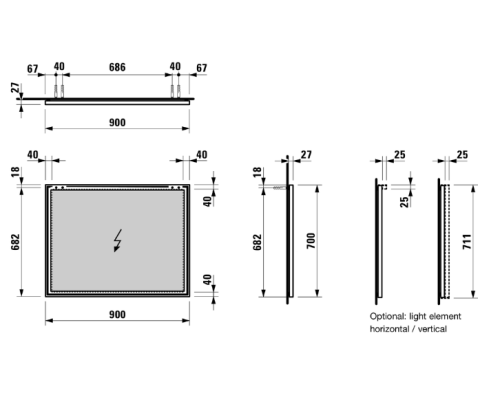 Зеркало Laufen Frame 25 90 4.4740.5.900.144.1 с алюминиевой рамкой