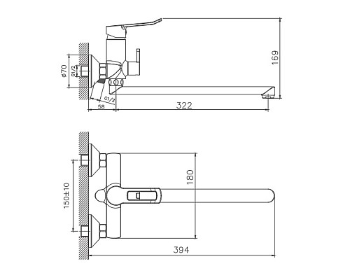 Смеситель для ванны Haiba HB22556 универсальный Хром