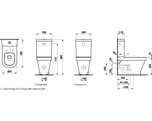 Чаша унитаза-компакта Laufen LB 3 8.2468.4 без бачка и сиденья