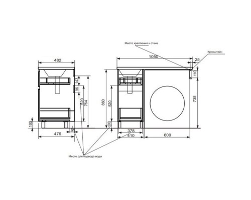 Тумба с раковиной Эстет Dallas Luxe 105 R ФР-00009664 Белая