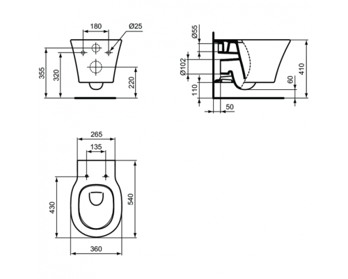 Комплект унитаза с инсталляцией Ideal Standard Connect Air E212101 с сиденьем Микролифт