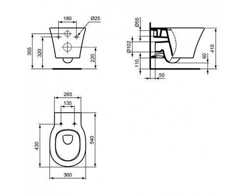 Комплект унитаза с инсталляцией Ideal Standard Connect Air E212101 с сиденьем Микролифт