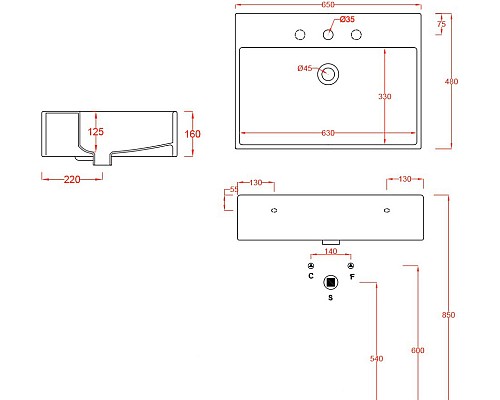 Раковина Artceram Quadro 65 QUL003 01 00 Белая
